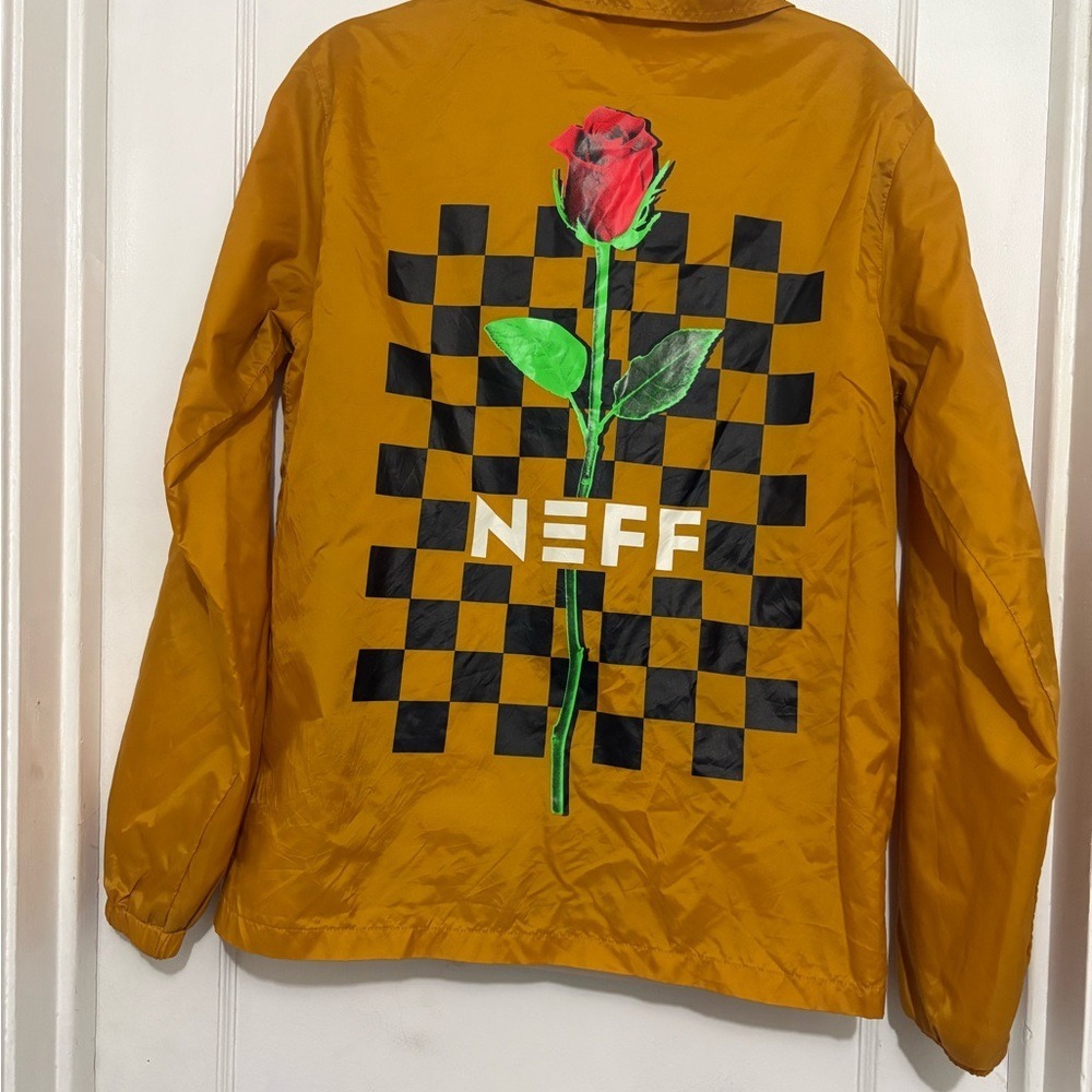 Neff  mens Yellow rain Jacket with‎ checkered rose design Design size S